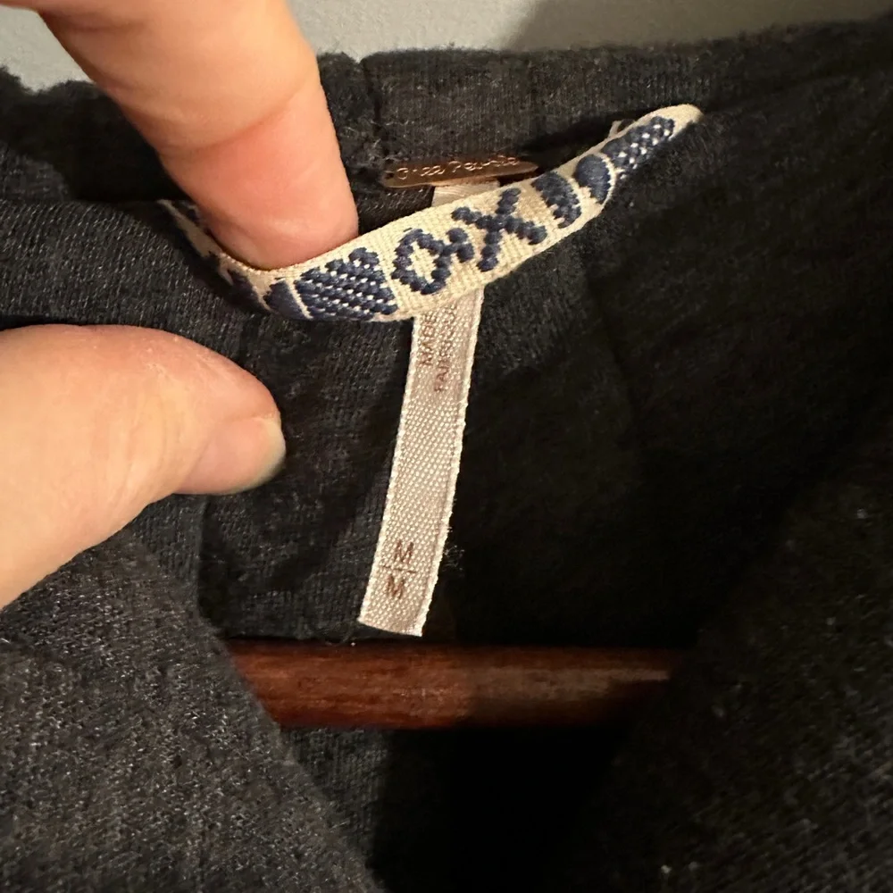 Free People Navy and Charcoal Hooded Poplin Blanket Coat
